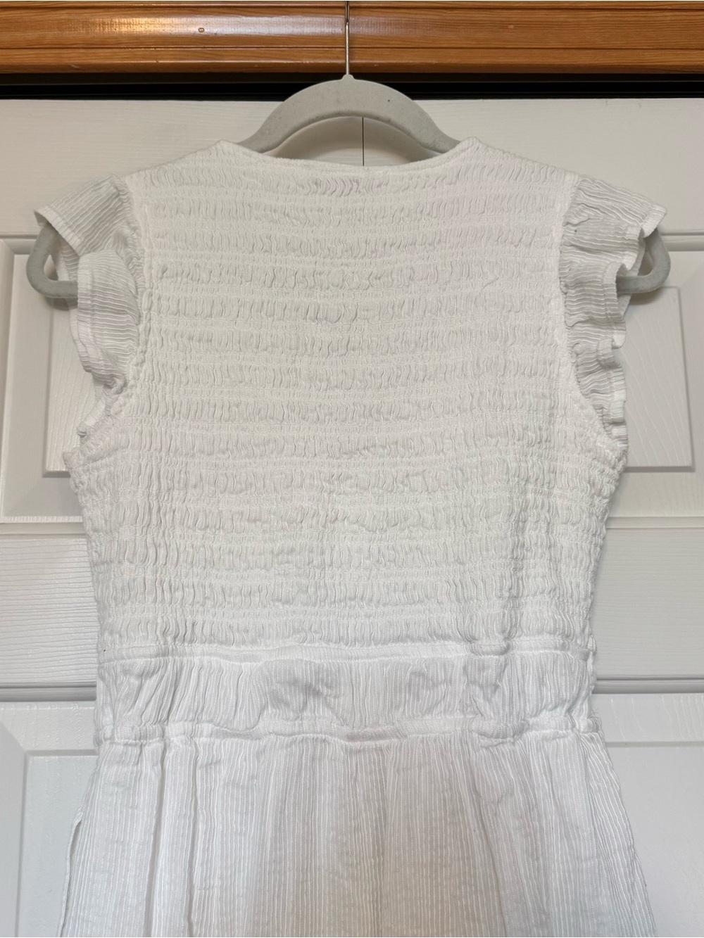 Quince Organic Textured Cotton Smocked V-Neck Midi Dress White XS - Picture 9 of 14